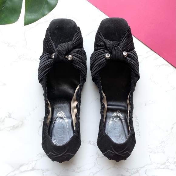 Tod's Knot Suede Satin Ballet Ballerinas Flats 39 - Picture 2 of 8
